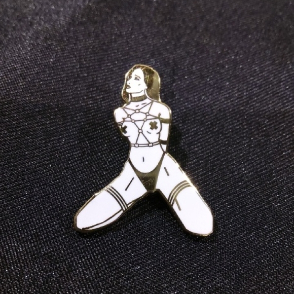 Strike Gently Jewelry - Strike Gently Bondage Kink Pin Up Elegant Gold and White Enamel Pin